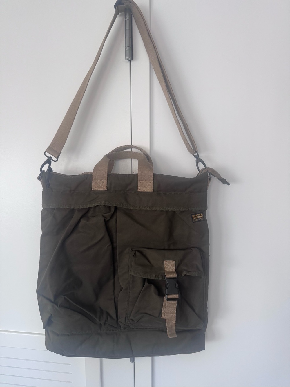 G-Star Olive Green Canvas Messenger Tote with Khaki Straps